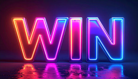 Glowing neon lettering on a dark background. 3D renderingの素材