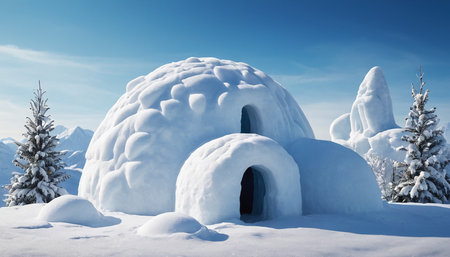 Snow-covered igloo in the winter forest. Winter landscape.の素材