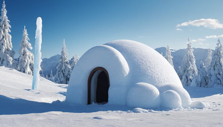 Snow igloo in the mountains. Winter landscape with igloo.の素材