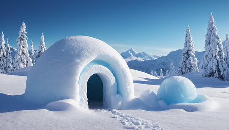 Winter igloo in the mountains. Winter wonderland. 3D renderingの素材