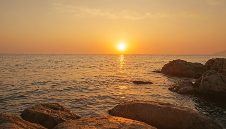 Beautiful sunset over the sea. Nature composition. Sunset over the sea.の素材