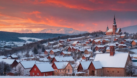 Panoramic view of the old town of Carpathian mountains, Ukraine.の素材