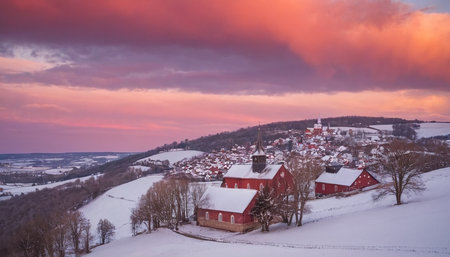 Panoramic view of Harz at sunset, Saxony, Germanyの素材