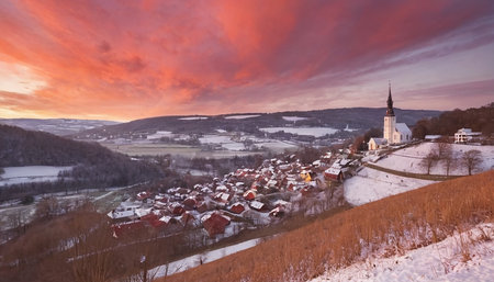 Panoramic view of the old town of Heidelberg at sunset, Germanyの素材