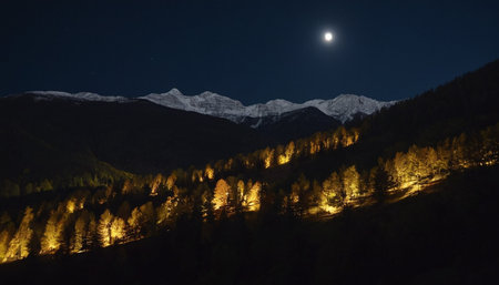 Night view of the mountains and the moon, Caucasus, Russia.の素材