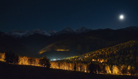 Night view of the Caucasus mountains in Krasnaya Polyanaの素材