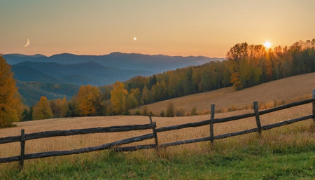 Beautiful autumn landscape in the mountains. Sunset in the mountains.の素材
