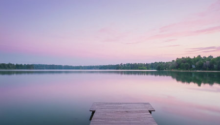 Wooden pier on the lake in the morning. Long exposure.の素材