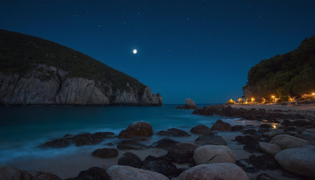 Night view of the beach on the island of Zakynthos, Greeceの素材