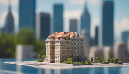 Model of a hotel on the background of the city. 3d renderingの素材