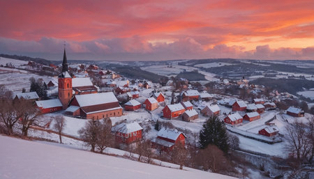 Winter panorama of the old town of Heidelberg, Germanyの素材