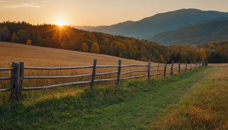 Sunset in the Carpathian Mountains, Ukraine. Beautiful autumn landscape.の素材