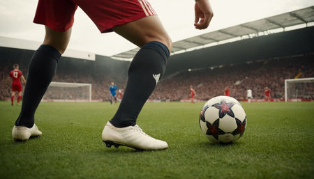 Soccer player in action on the field of stadium during the gameの素材