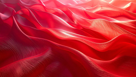 3d rendering of abstract wavy folds of red satin clothの素材