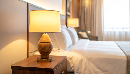 Lamp on the bed in the hotel room, interior design conceptの素材