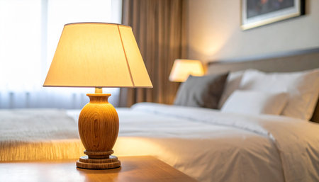 Lamp on bed decoration in hotel bedroom interior - Vintage Light Filterの素材