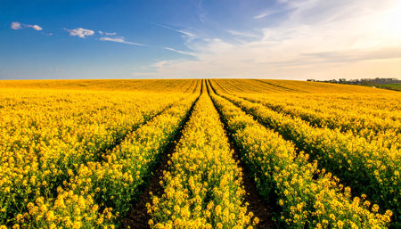 Sunset over a field of oilseed rape (Brassica napus)の素材