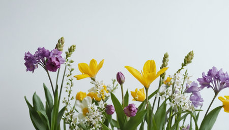 spring flowers on white background, close-up, shallow depth of fieldの素材