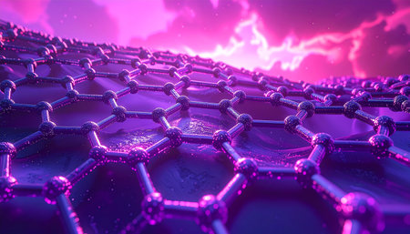 Futuristic 3D rendering of a network of hexagons.の素材