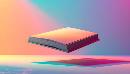 3d rendering of a book on a colorful background with a gradientの素材
