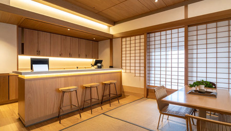 Interior of a japanese house, modern kitchen and dining roomの素材