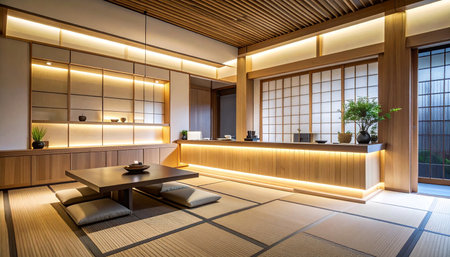 Interior design of a modern japanese style hotel room.の素材