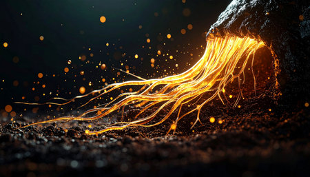 Falling sparks of a meteorite. 3d rendering, 3d illustration.の素材