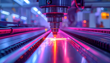 CNC milling machine cutting the metal part with sparks. High technology.の素材