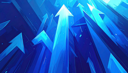 Abstract blue background with arrows. 3d rendering, 3d illustration.の素材