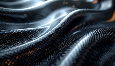 3d render. Abstract background with metallic waves. 3d illustrationの素材