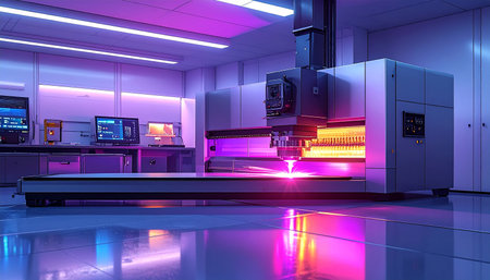 3d rendering of a modern industrial laboratory interior with a robot workingの素材