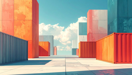 Contemporary architecture with containers. 3D Rendering, 3D illustrationの素材