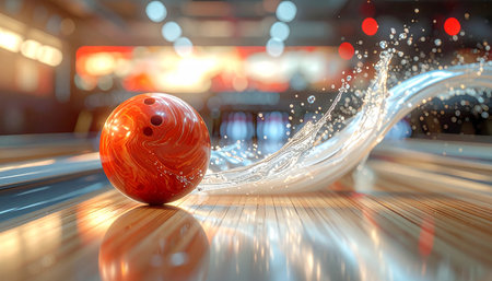 Bowling ball in a bowling alley. 3d rendering, 3d illustration.の素材