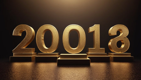 Happy New Year 2018. Gold numbers on a dark background. 3D illustrationの素材