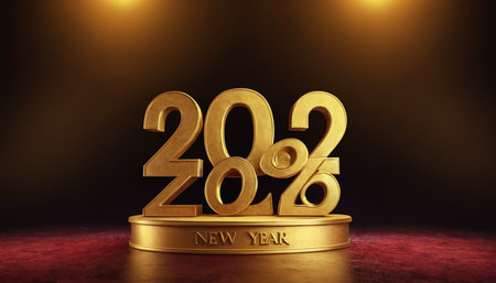 Golden 20% off text on pedestal illuminated with spotlights.の素材