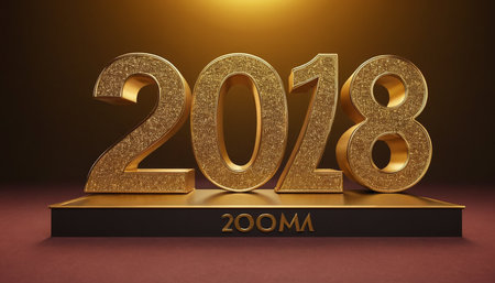 New Year 2018. 3D illustration. Golden number on red background.の素材