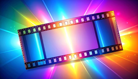 Illustration of a film strip on a colorful background. Vector illustrationの素材