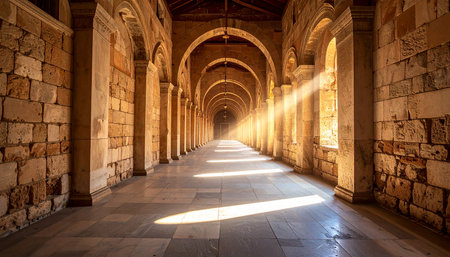 Interior view of the ancient cloister of the Monastery of St. Francis of Assisiの素材