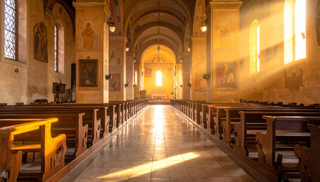 Interior of the church of St. Francis of Assisi in Assisi, Italyの素材