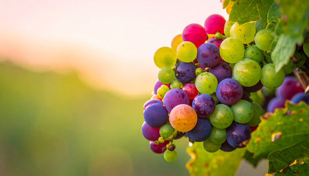 Ripe grapes on vineyards in autumn harvest. Ripe grapes on vineyards in autumn harvest.の素材