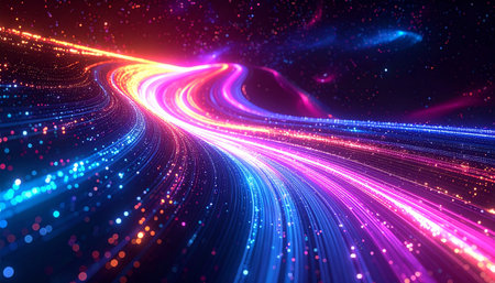 3d render, abstract background with neon glowing particles, depth of fieldの素材