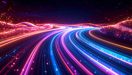 3d render, abstract background, digital illustration, bright glowing neon linesの素材