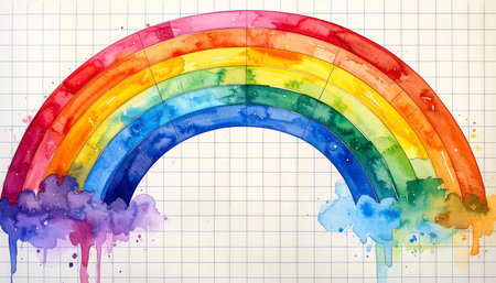 Rainbow painted with watercolors on paper sheet. Vector illustration.の素材