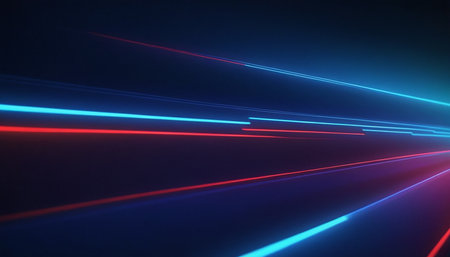 Futuristic abstract background with blue and red neon lines. 3d renderingの素材