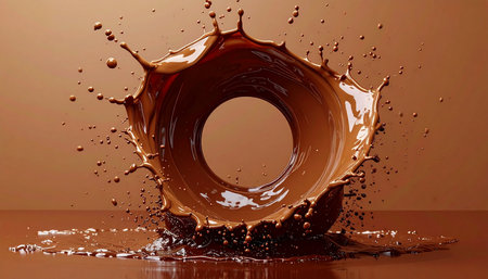 chocolate splash closeup on a brown background. 3d renderingの素材