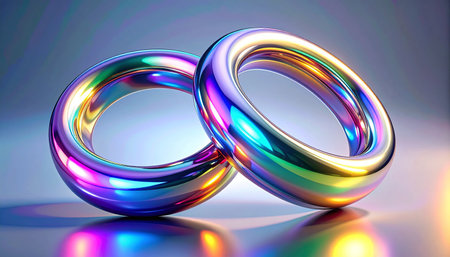 Wedding rings on a colorful background. 3D illustration.の素材
