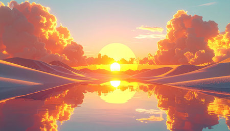 Sunset over the desert. 3D rendering. Computer digital drawing.の素材