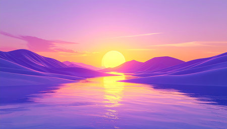 beautiful sunset over the sea. 3d rendering and illustration.の素材