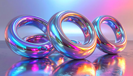 3d rendering of rings on a reflective surface illuminated by the lightsの素材