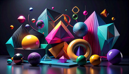 3d rendering, abstract geometric shapes, colorful background, 3d illustration.の素材